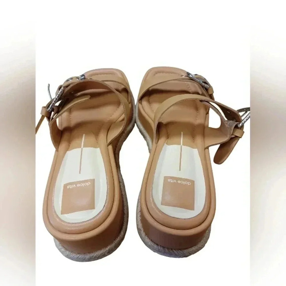 Dolce Vita NWT Square Toe Espadrilles Tan Leather Sandals - Picture 6 of 9